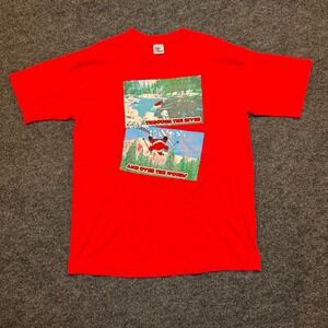 Vintage Fun Tees Santa Skiing Graphic T-Shirt Red XL Made in USA 90s Christmas